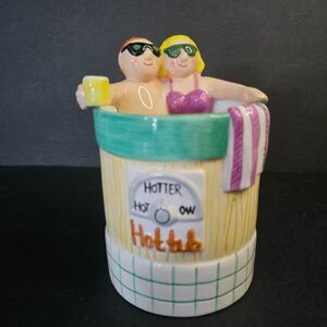 Vtg Lotus Hot Tub Couple Pool Day Ceramic Drinking Cup 1997 Pool Party Line 6"